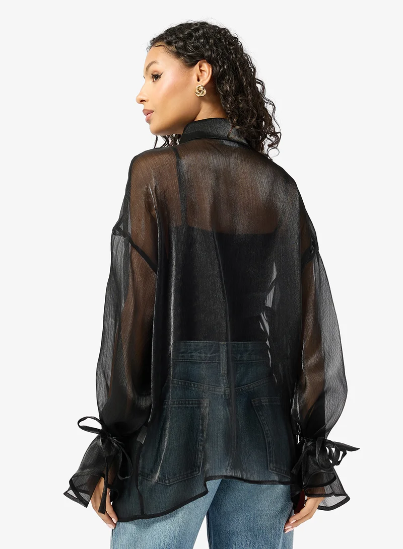 Ginger Button Down Mesh Statement Shirt